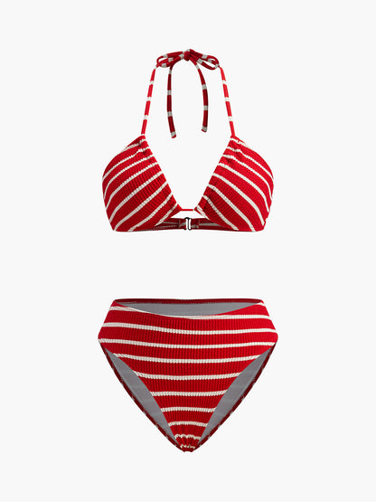 Çizgili Bikini ve Eşleşen Şortlar