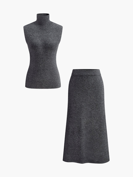Minimalist Turtleneck Kolsuz Etek Takımı