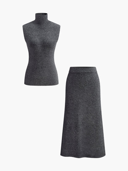 Minimalist Turtleneck Kolsuz Etek Takımı