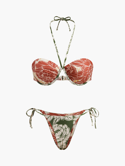 Floral Bikini Set With Tie Side Skirt