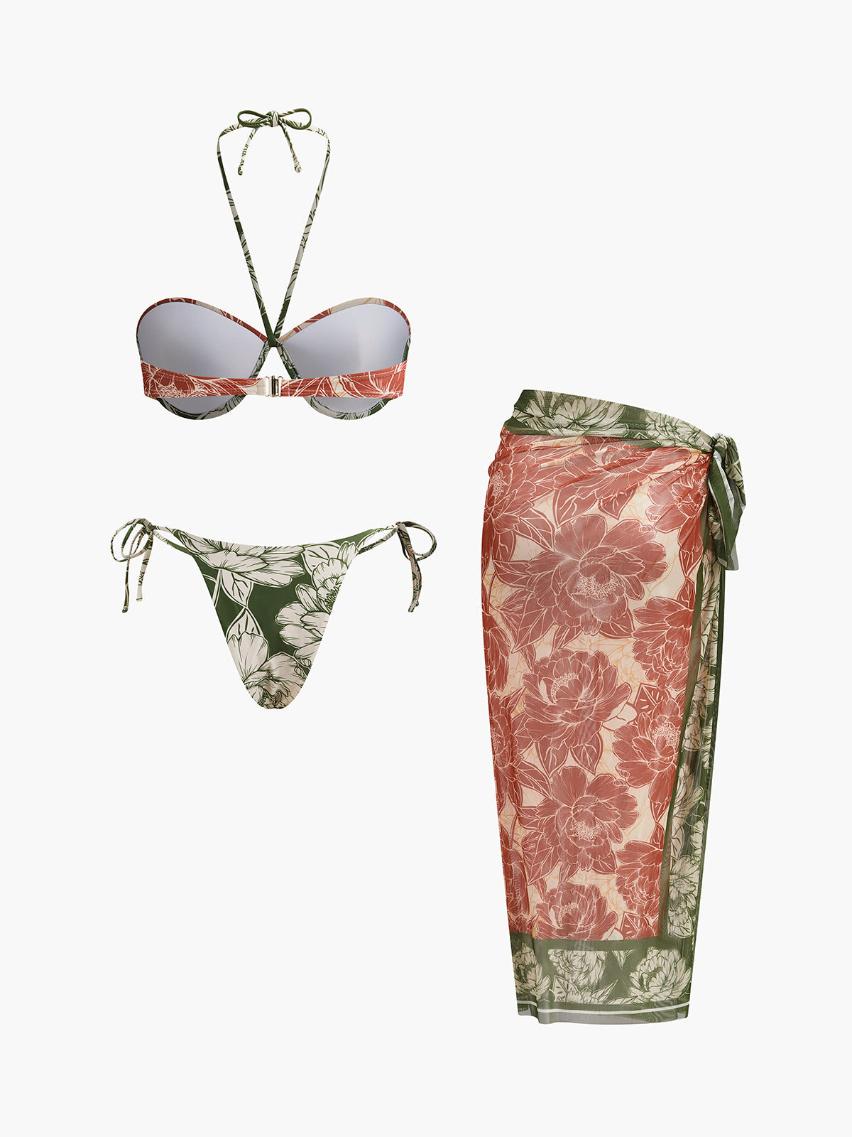 Floral Bikini Set With Tie Side Skirt