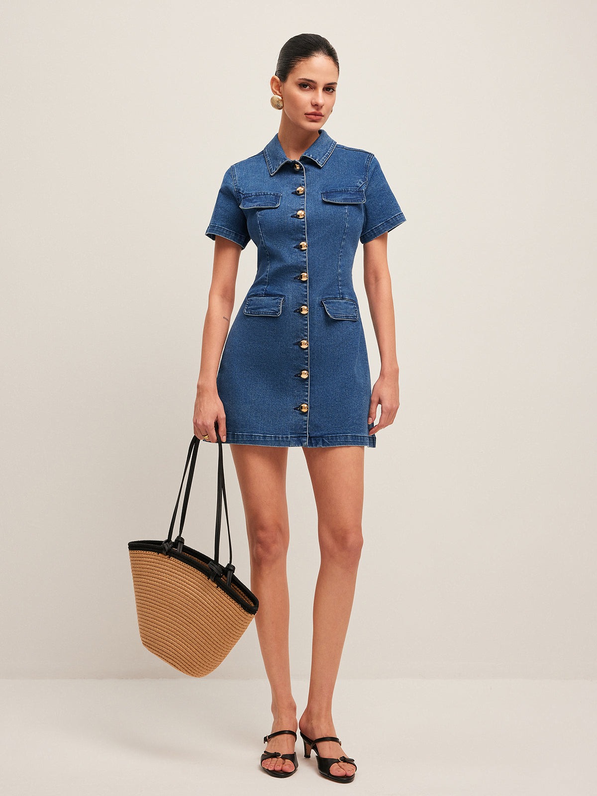 Button Denim Shirt Dress