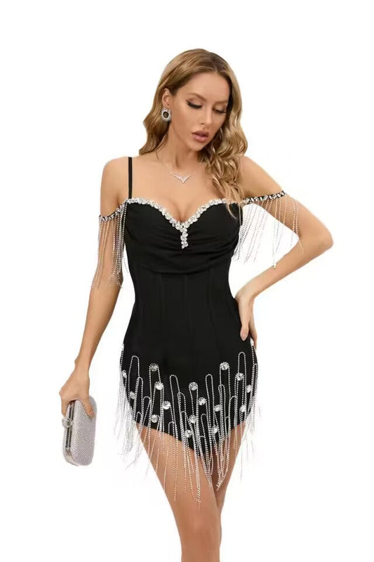 Pırıltılı Kristal Mini Balo Elbisesi