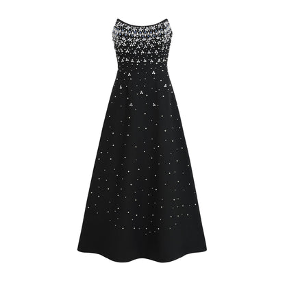 Elegant Siyah İşlemeli Maxi Elbise