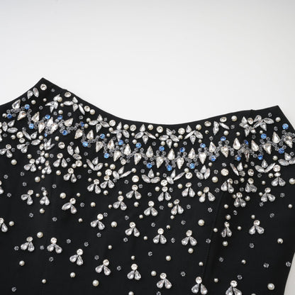 Elegant Siyah İşlemeli Maxi Elbise