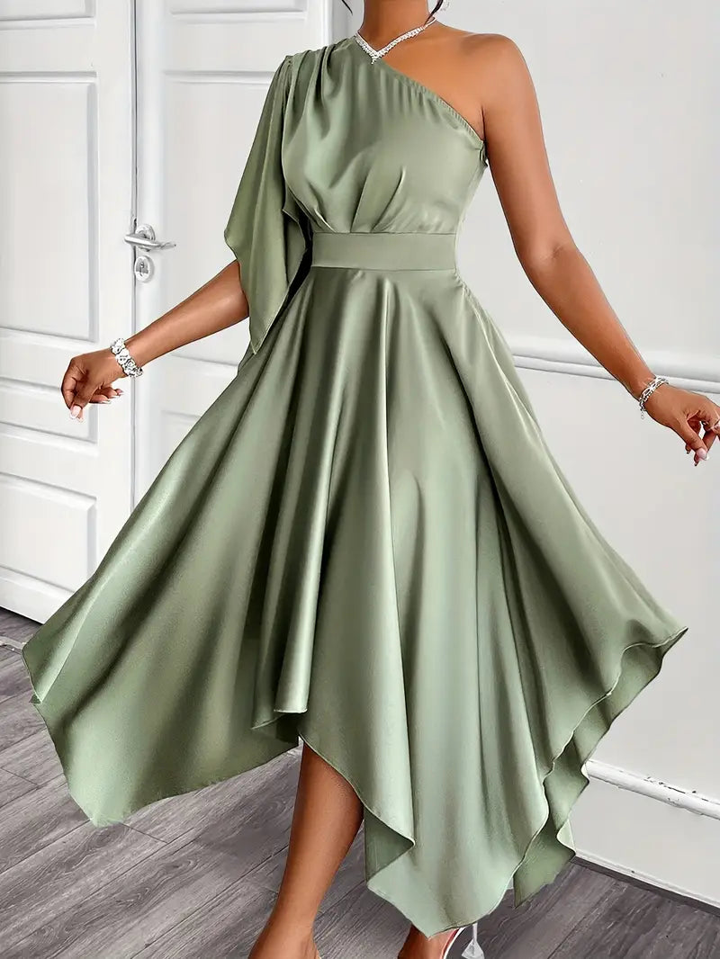Ruffle Kol Saten Elbise
