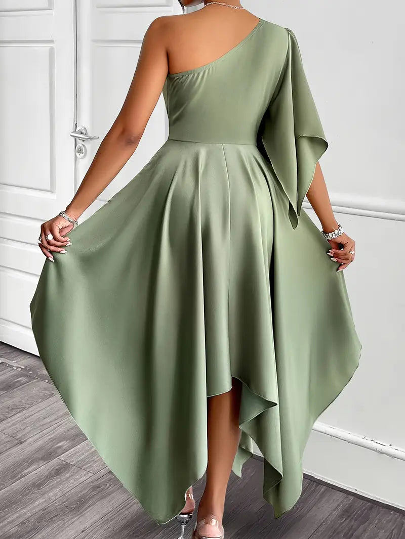 Ruffle Kol Saten Elbise