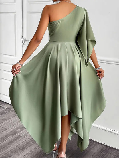 Ruffle Kol Saten Elbise